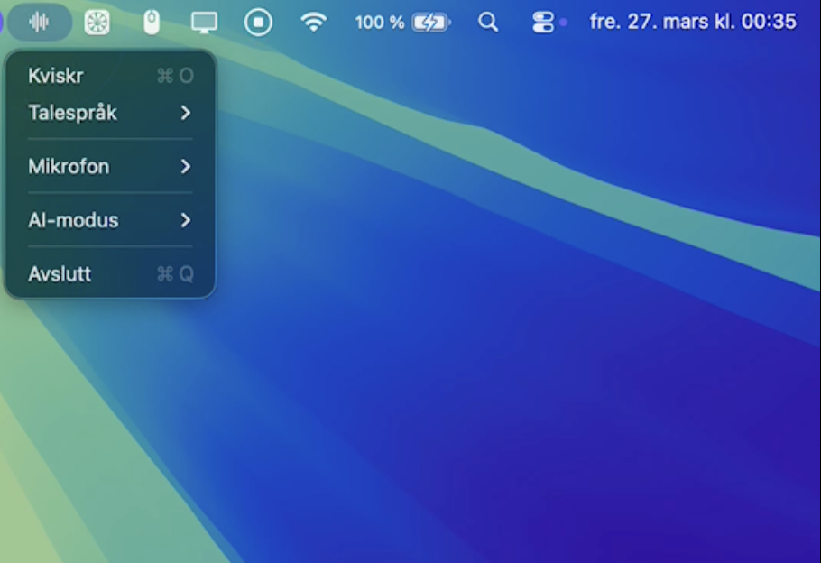 Kviskr menylinje på macOS - lokal talegjenkjenning